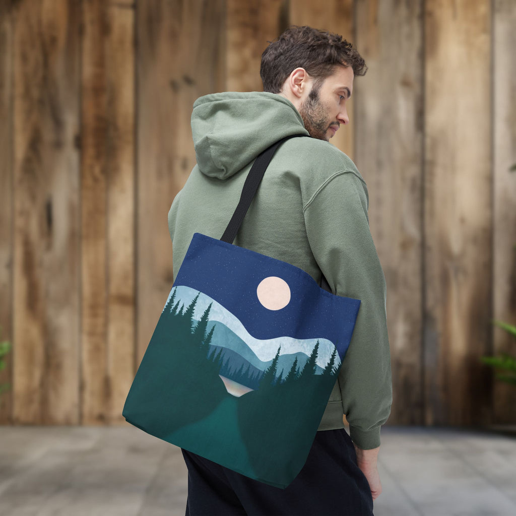 Alpine Moonlit Trail Tote Bag | Night Lake Scenic Tote