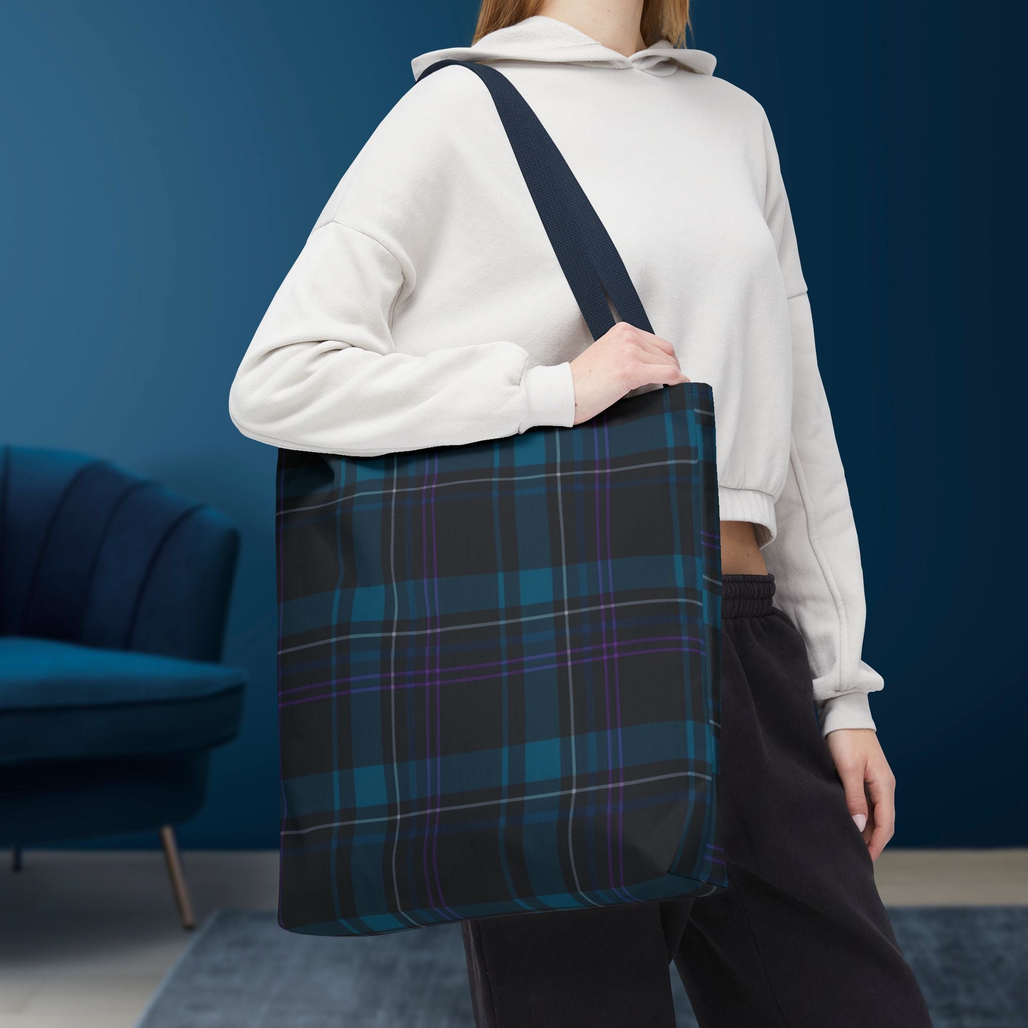 Tartan Plaid Tote Bag | Teal Navy Purple