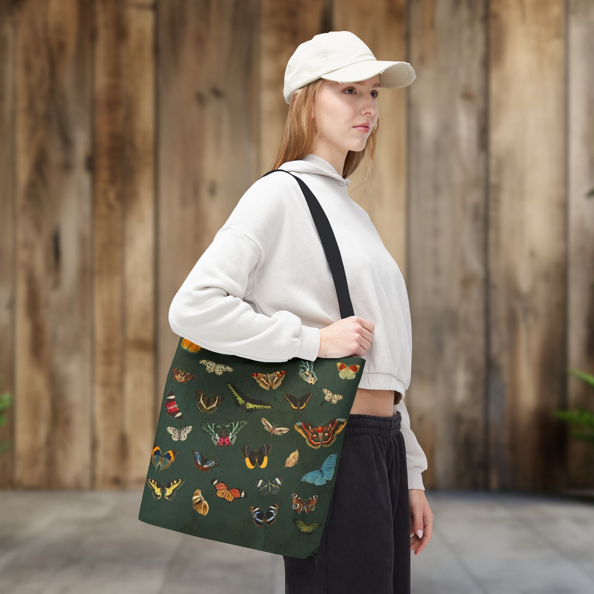 Butterfly and Moth Dark Olive Green Tote Bag
