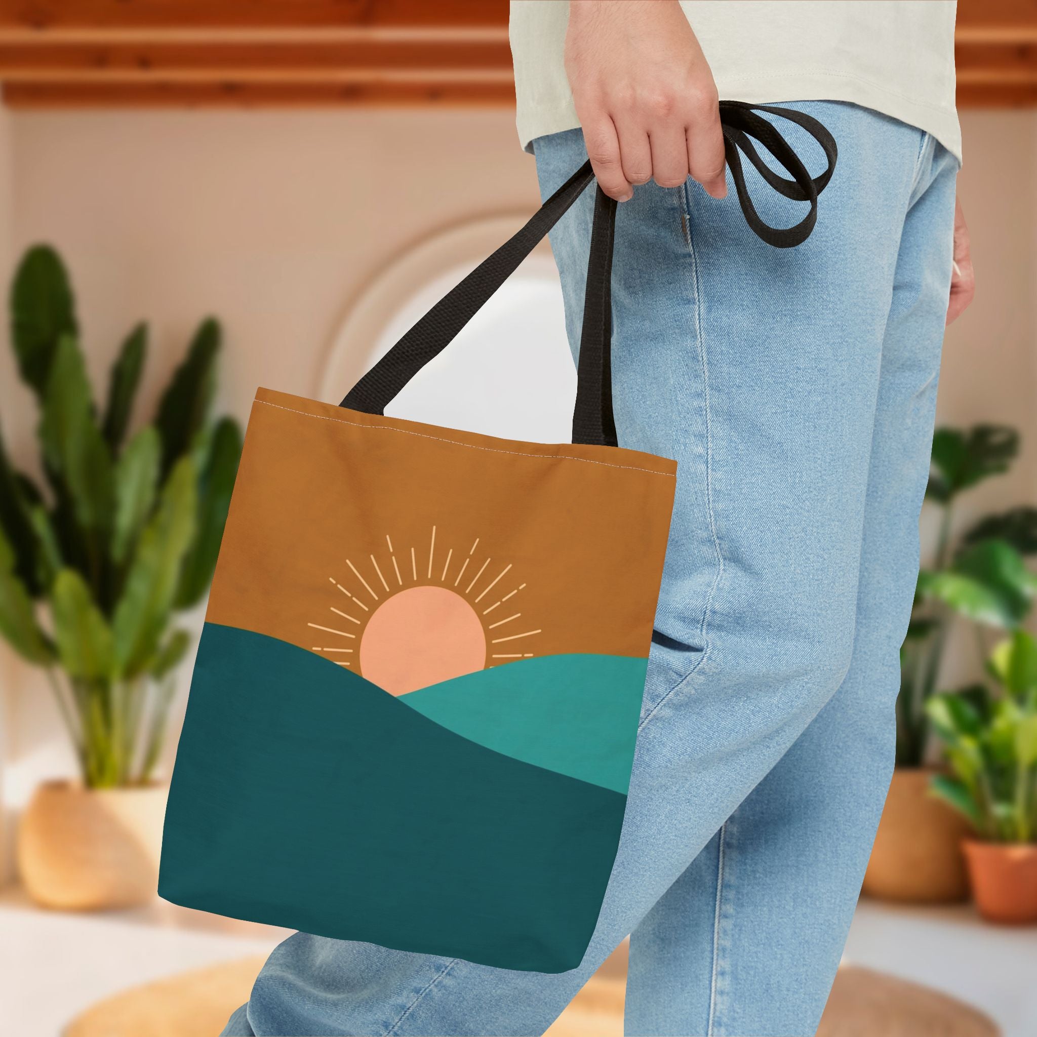 Boho Desert Tote Bag - Mustard & Teal Abstract Print