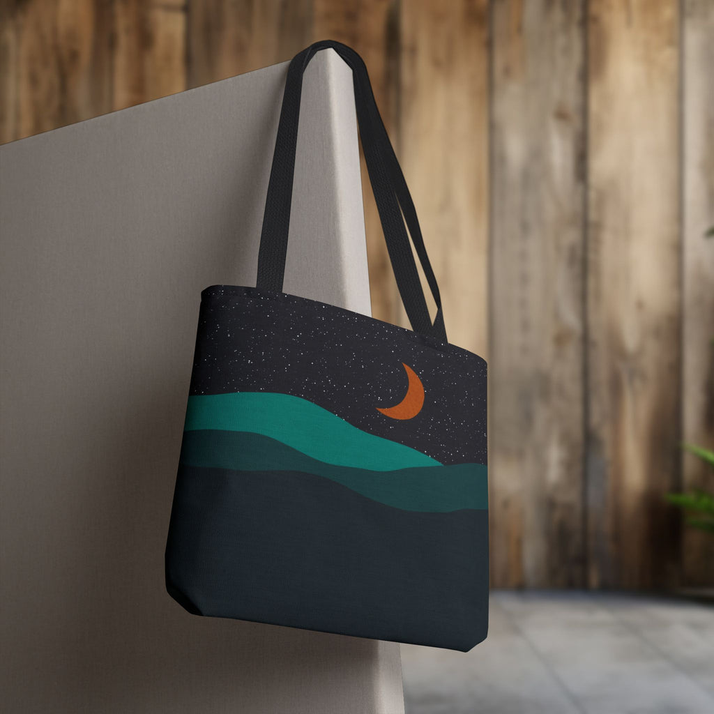 Mountain Desert Crescent Moon Tote Bag | Orange and Teal