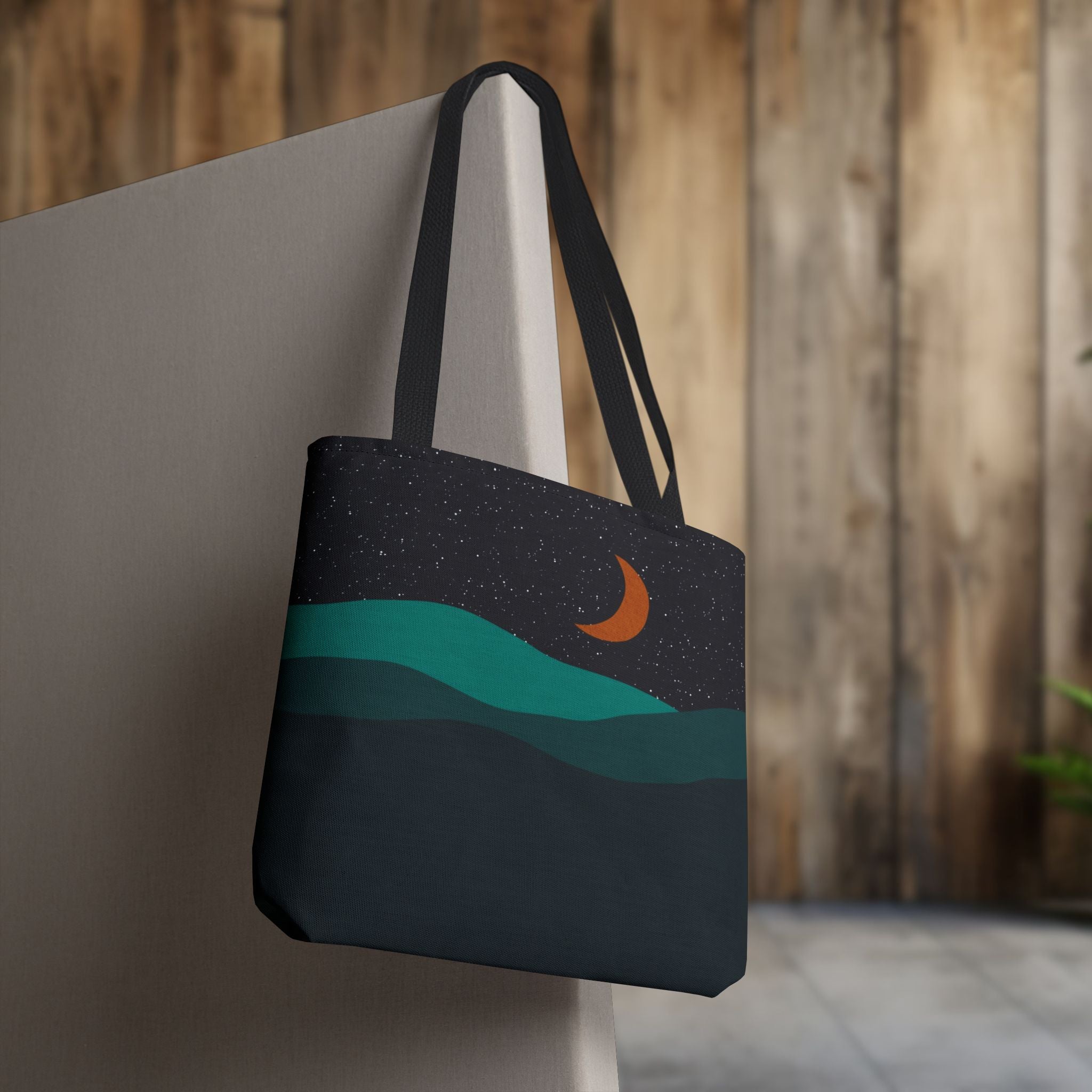 Mountain Desert Crescent Moon Tote Bag | Orange and Teal