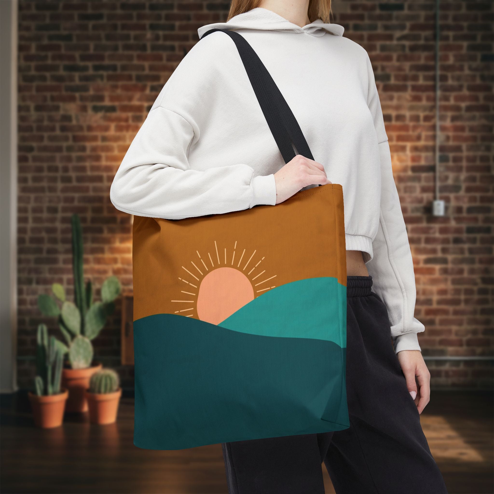 Boho Desert Tote Bag - Mustard & Teal Abstract Print