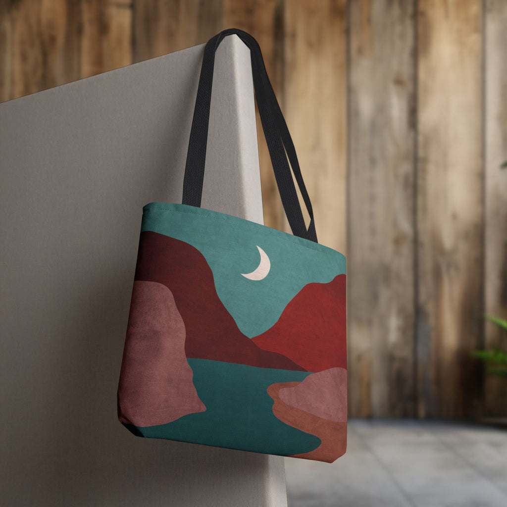 Moonlit Mountain Stream Tote Bag | Burgundy And Teal