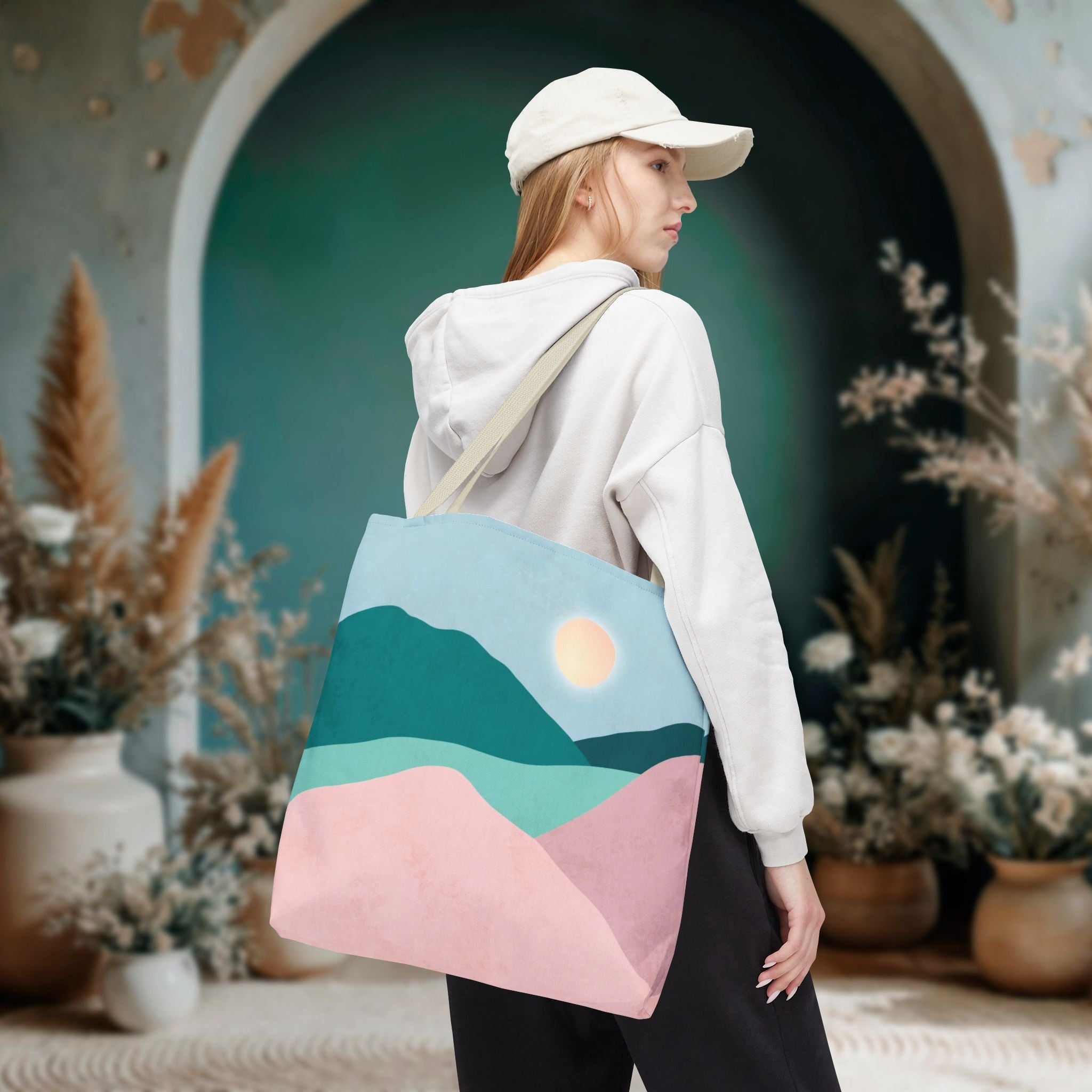 Mountain Desert Pastel Tote Bag | Mint, Teal & Pink