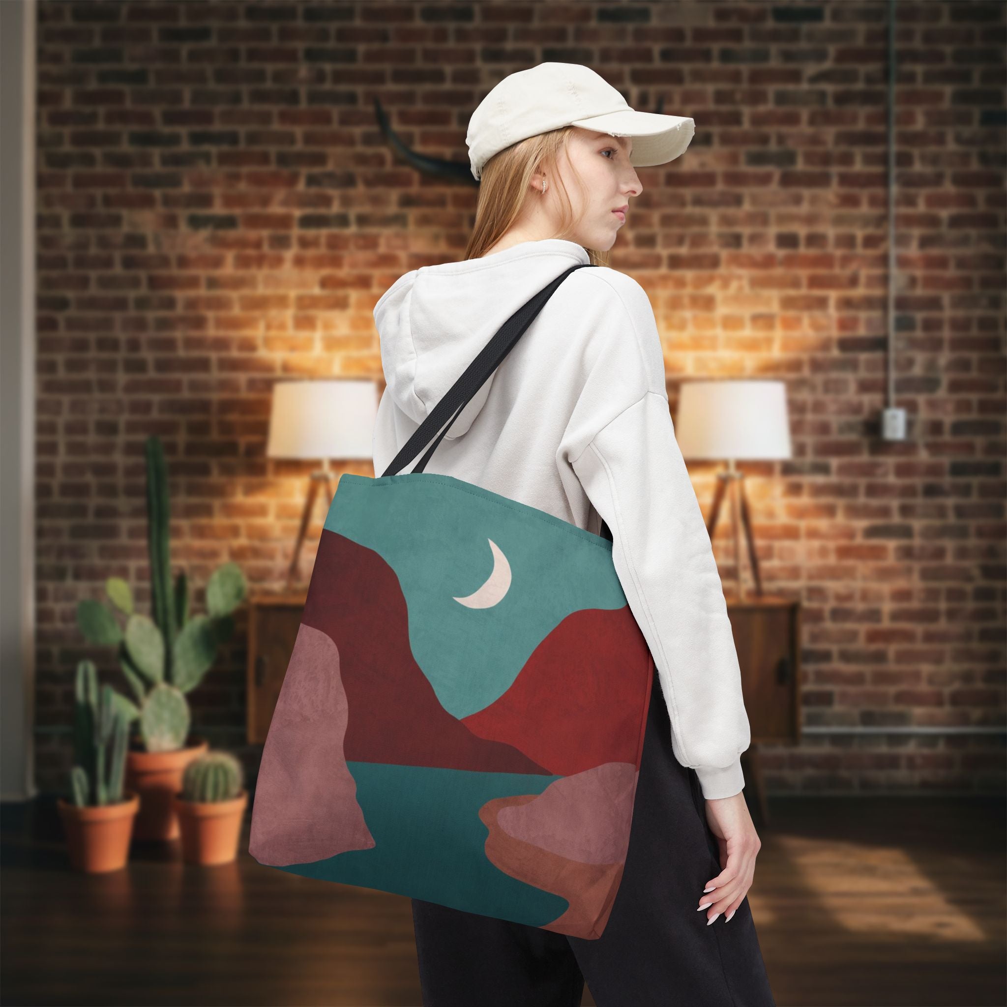 Moonlit Mountain Stream Tote Bag | Burgundy And Teal