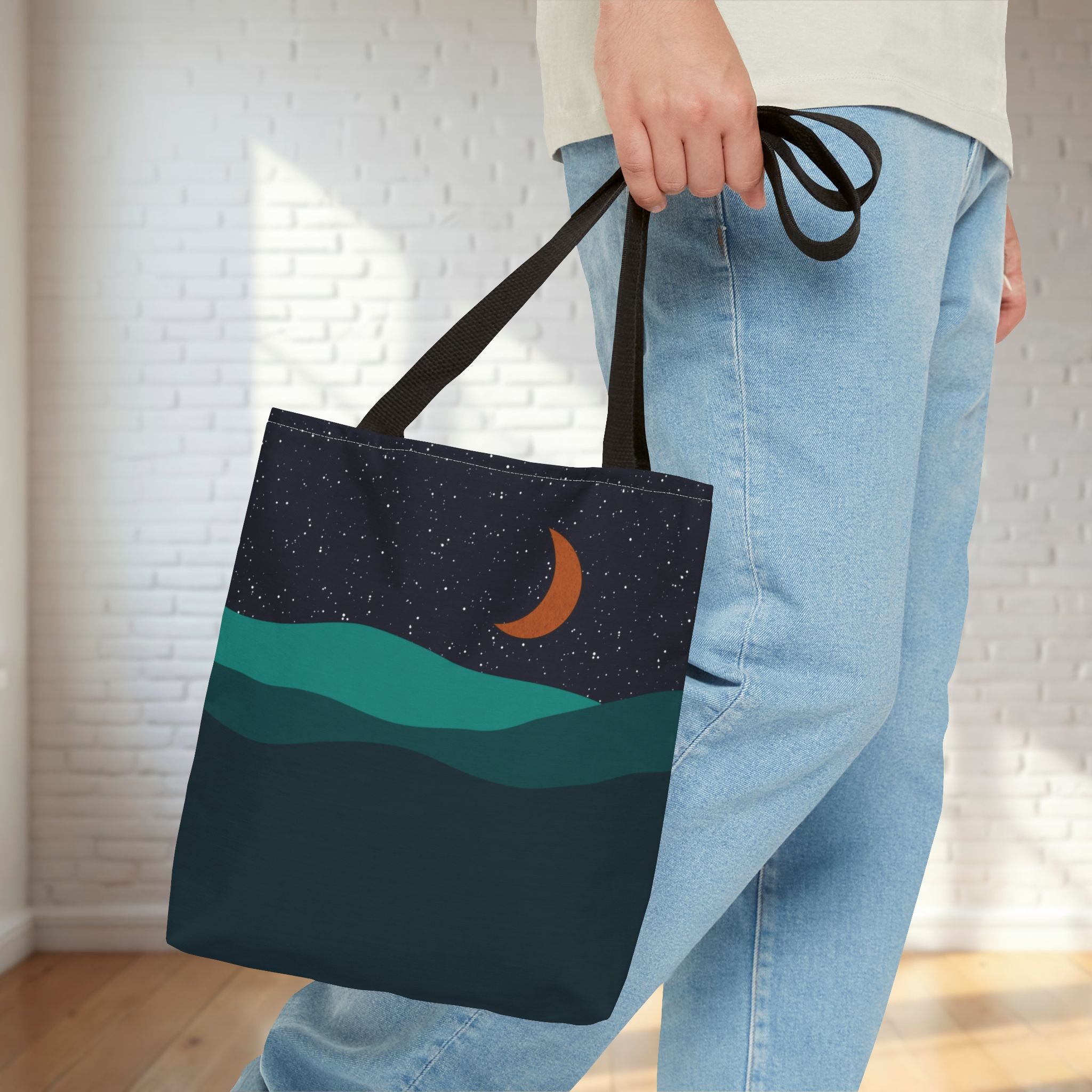 Mountain Desert Crescent Moon Tote Bag | Orange and Teal