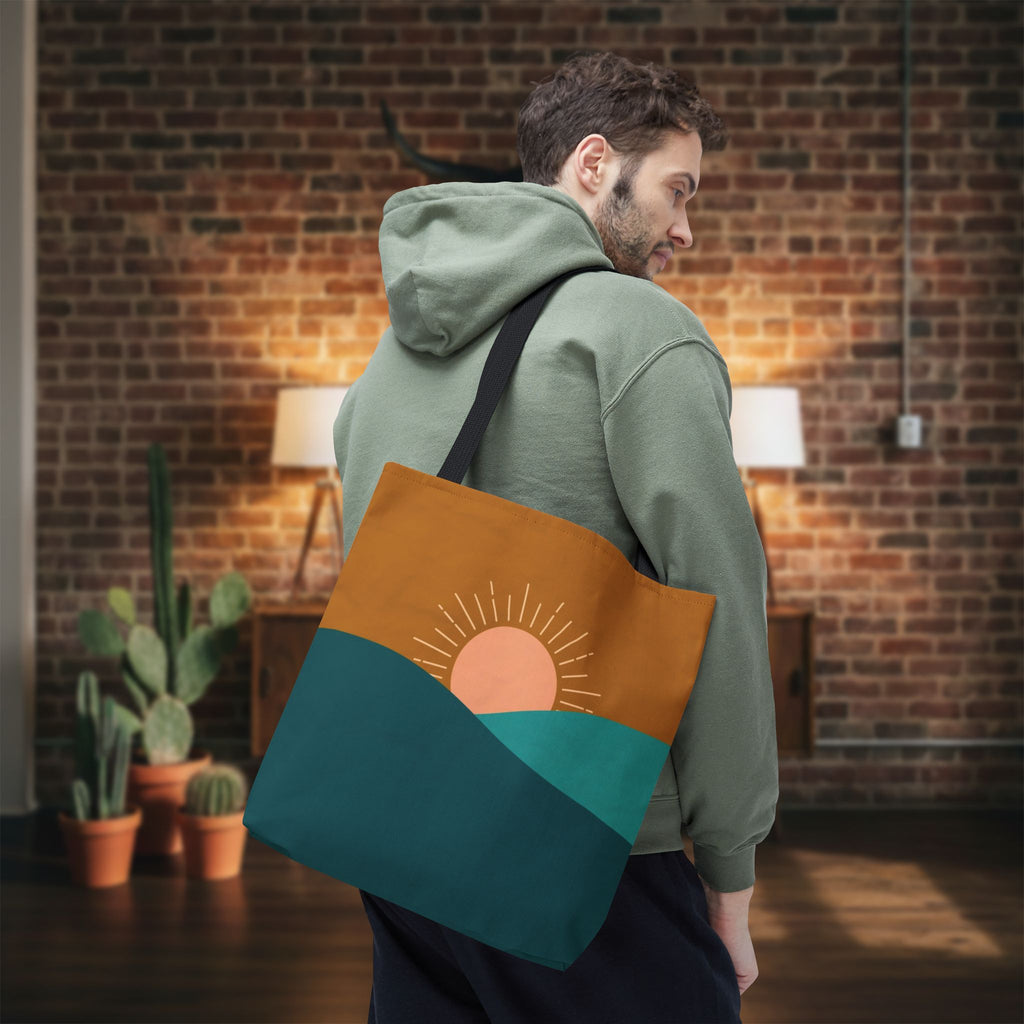 Boho Desert Tote Bag - Mustard & Teal Abstract Print