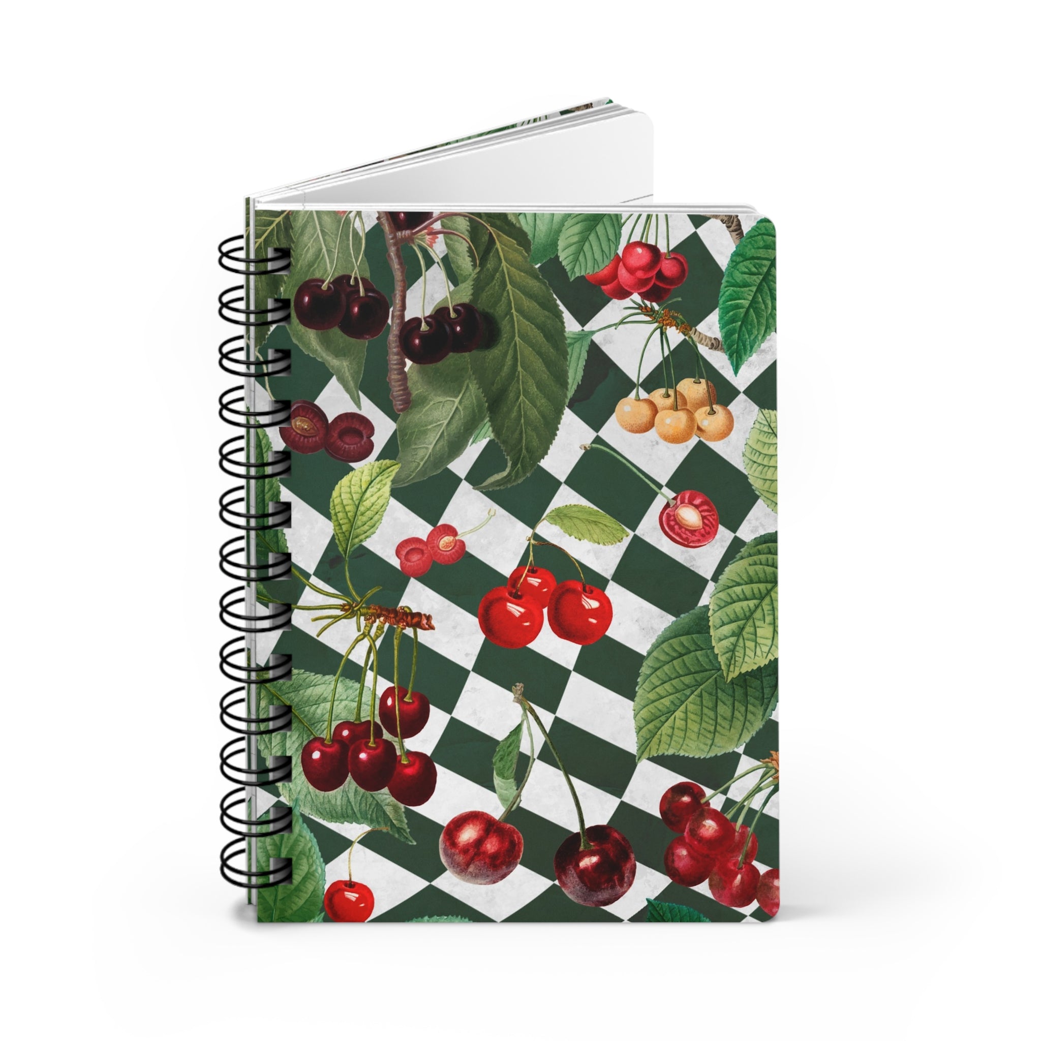 Cherry Green Checkered Spiral Laminated Journal Notebook