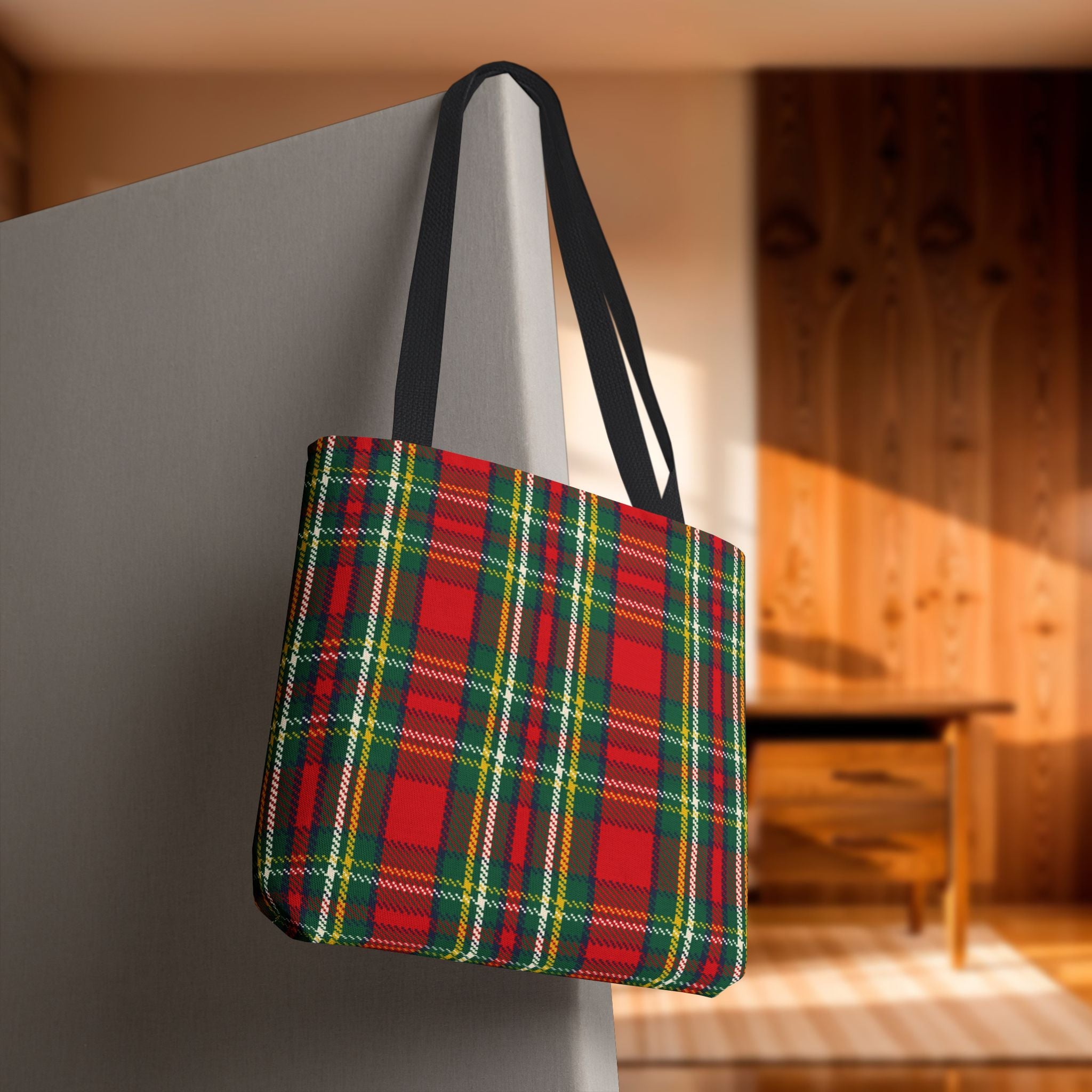 Red Green Tartan Plaid Tote Bag | Classic Scottish Plaid Carryall
