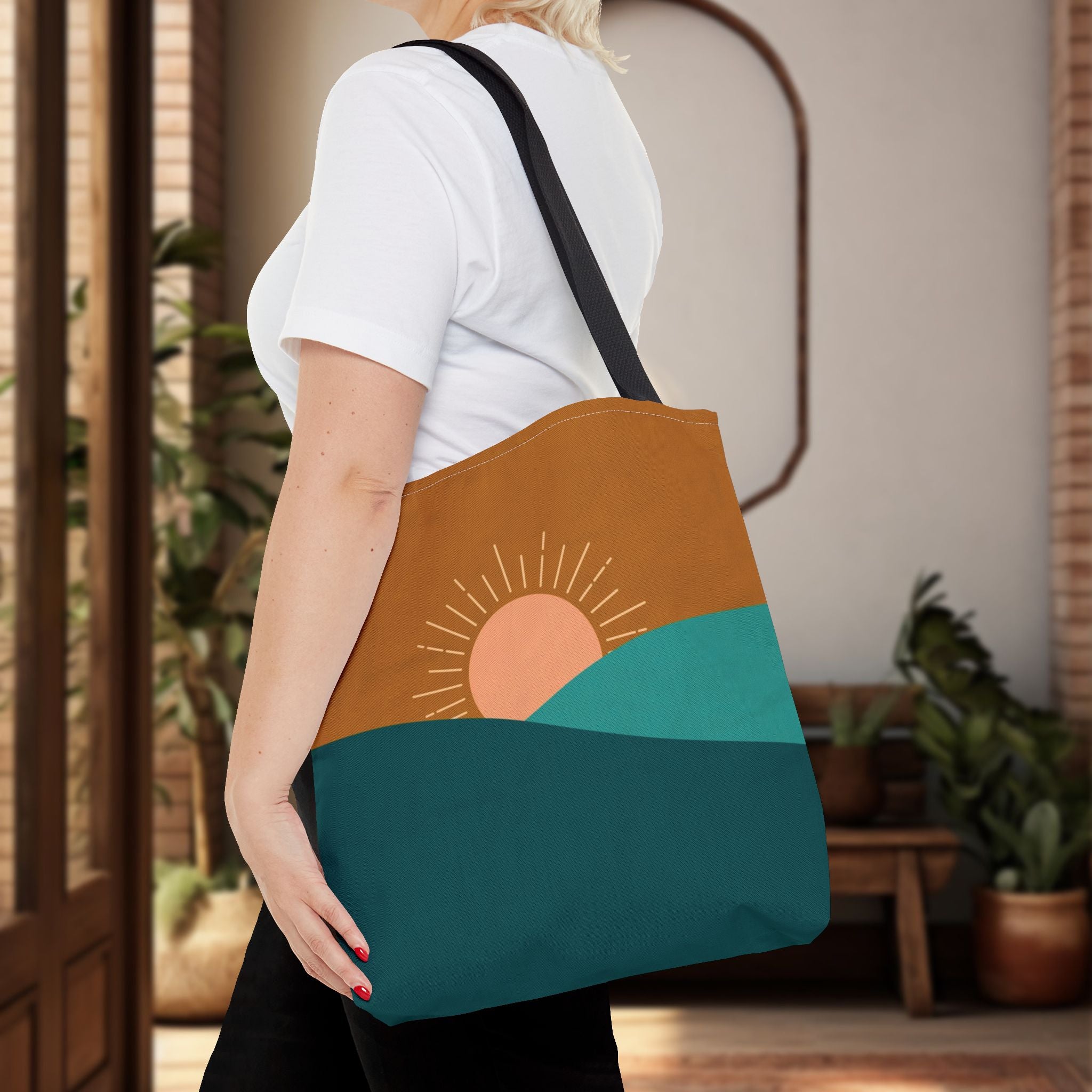 Boho Desert Tote Bag - Mustard & Teal Abstract Print