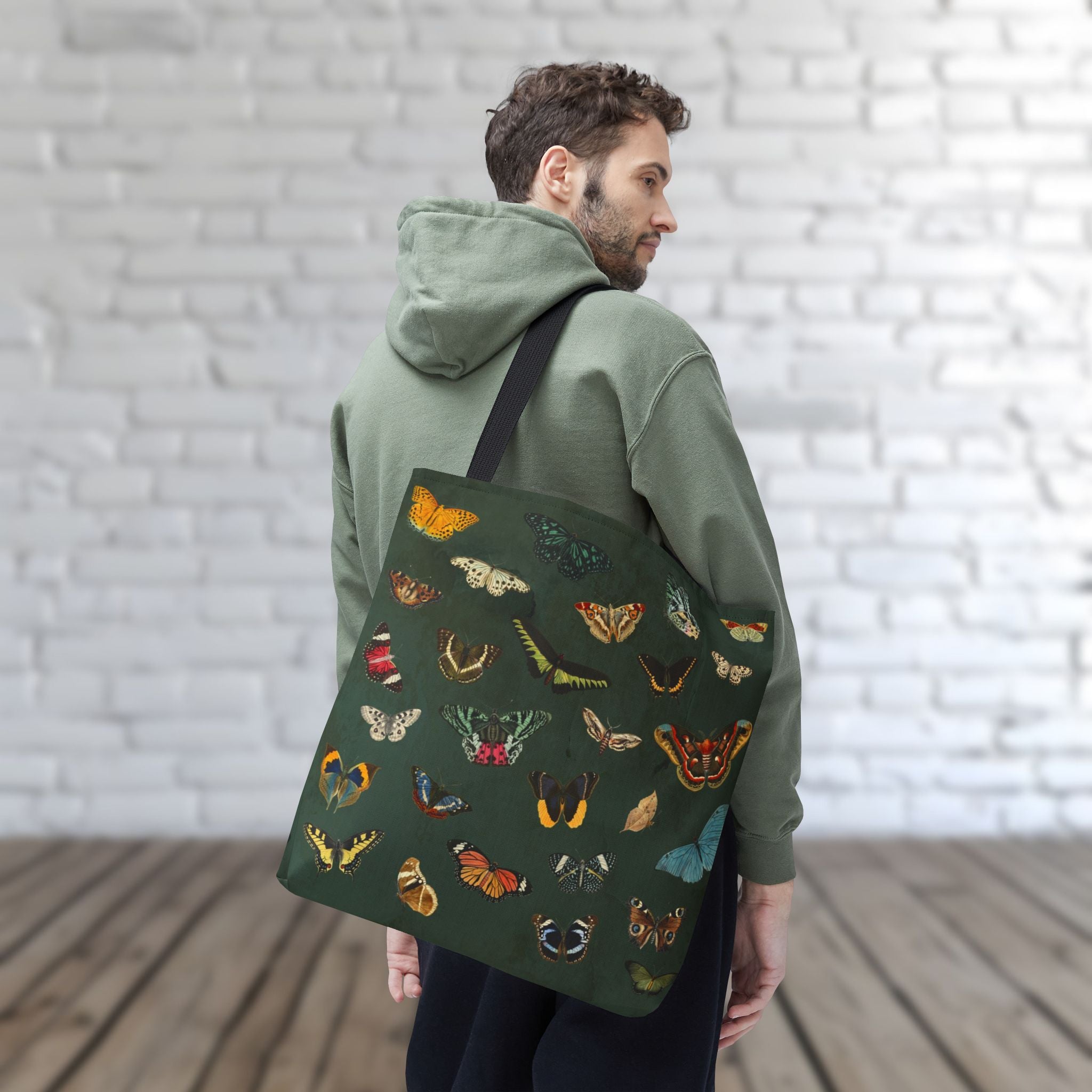 Butterfly and Moth Dark Olive Green Tote Bag