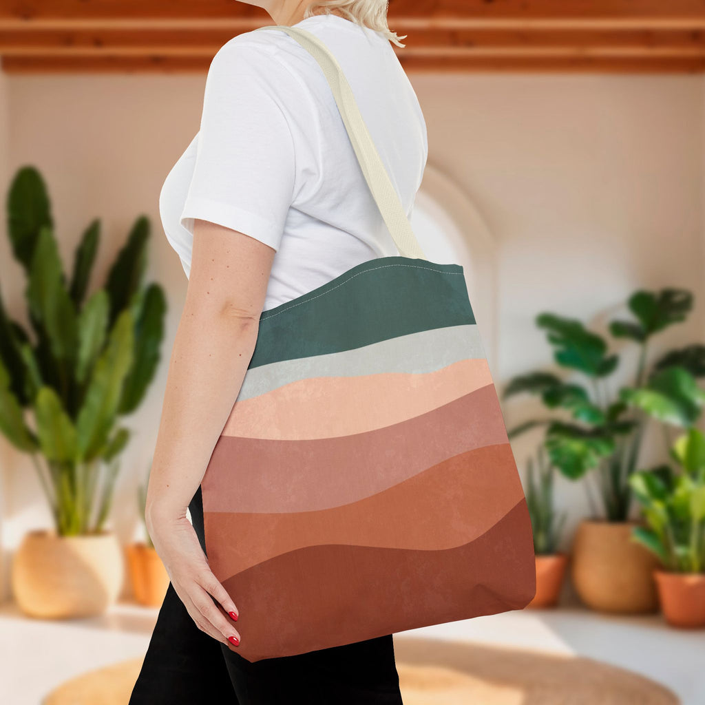Abstract Boho Hills Terracotta Tote Bag | Rust & Teal