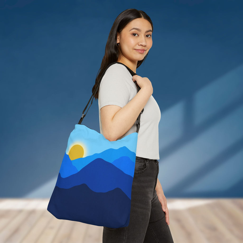 Mountain Cobalt Blue Sunrise Adjustable Tote Bag