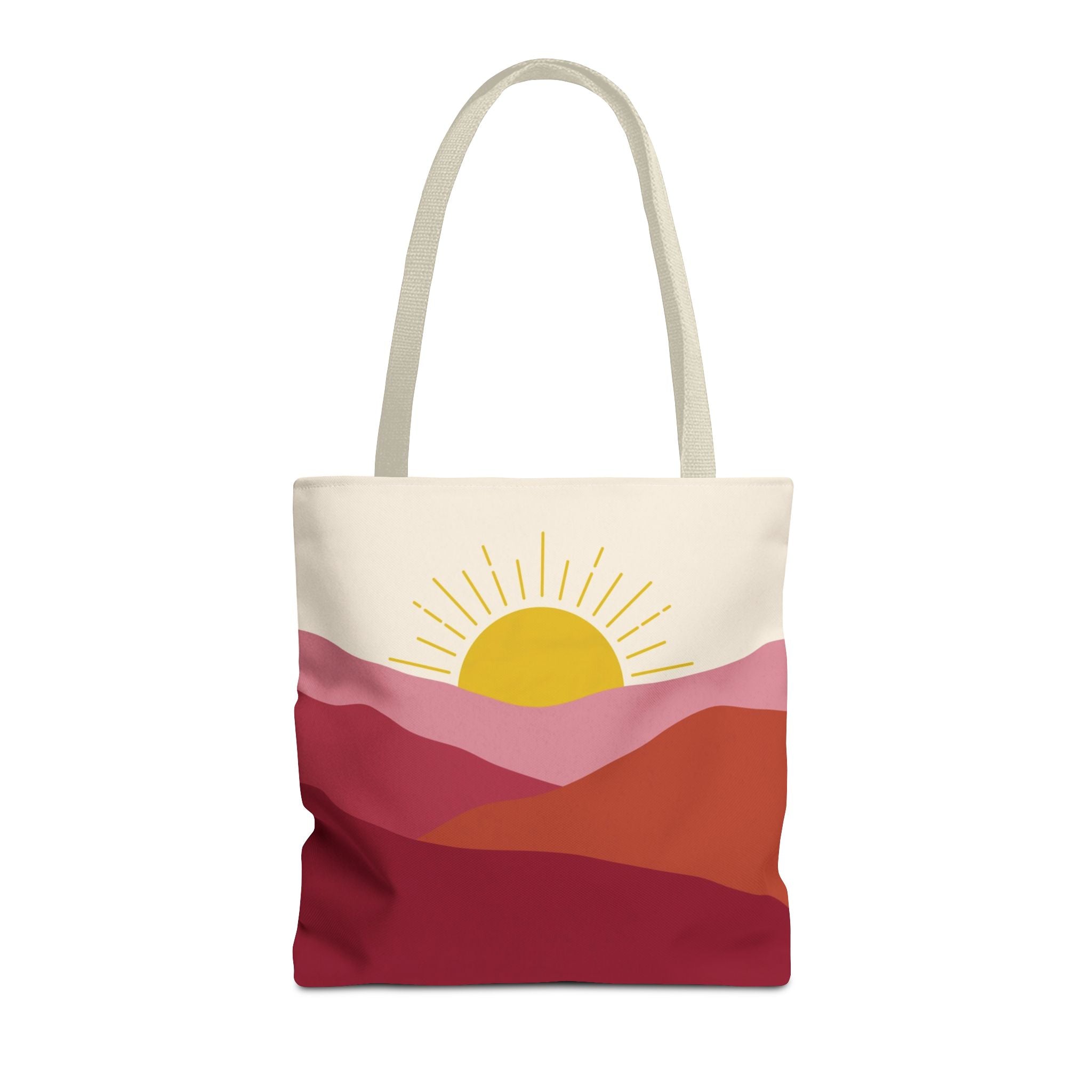 Boho Mountain Sunrise Tote Bag — Abstract Pink & Yellow