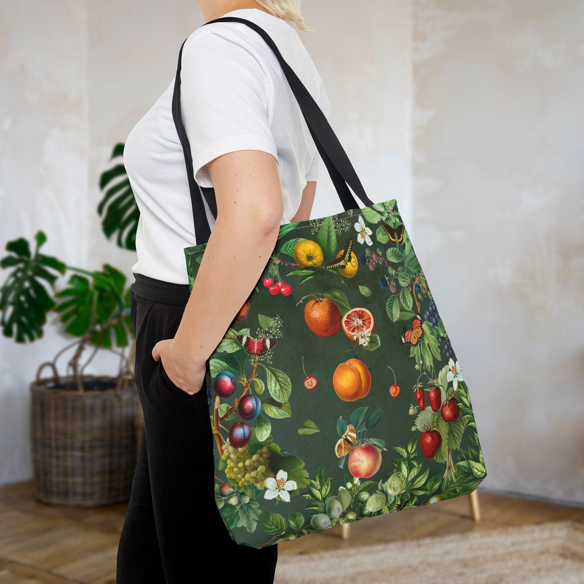 Cottagecore Fruit Garden Tote Bag — Vintage Floral & Orchard