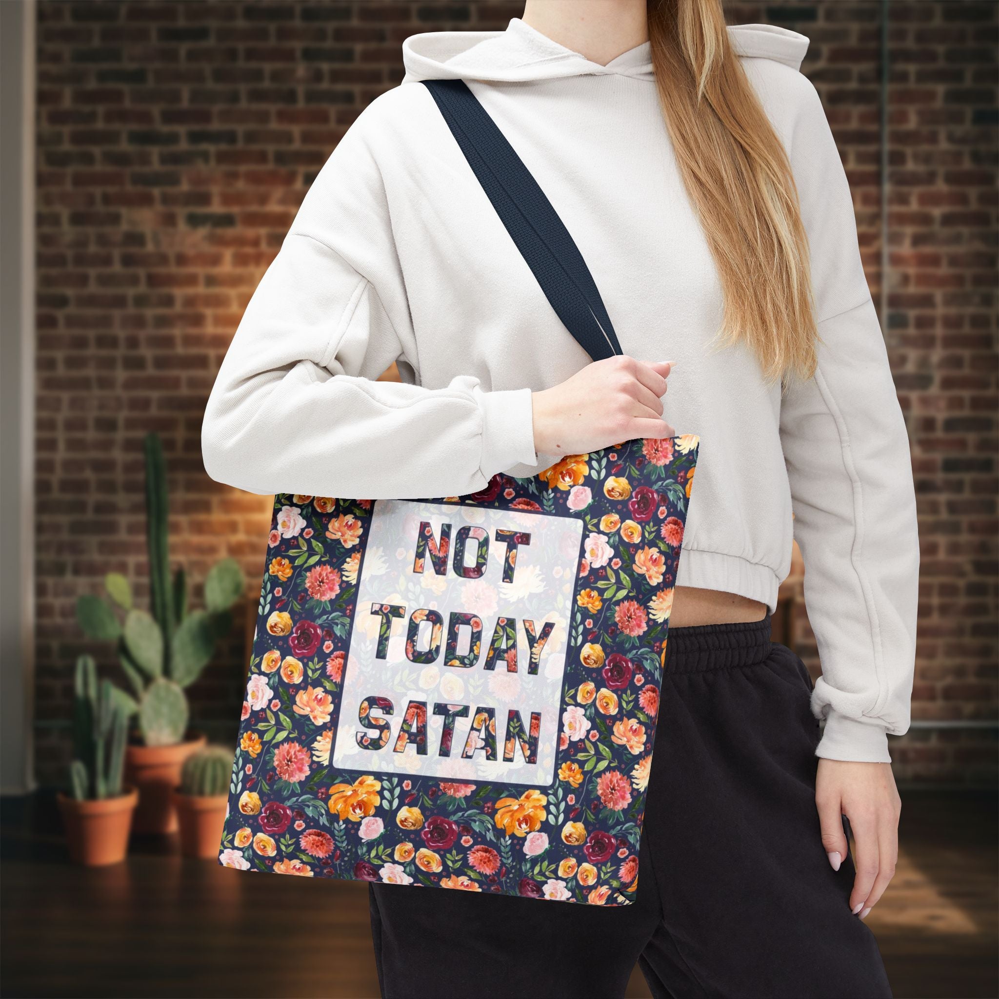 Not Today Satan Floral Tote Bag