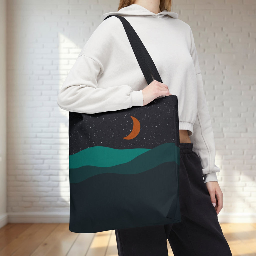 Mountain Desert Crescent Moon Tote Bag | Orange and Teal