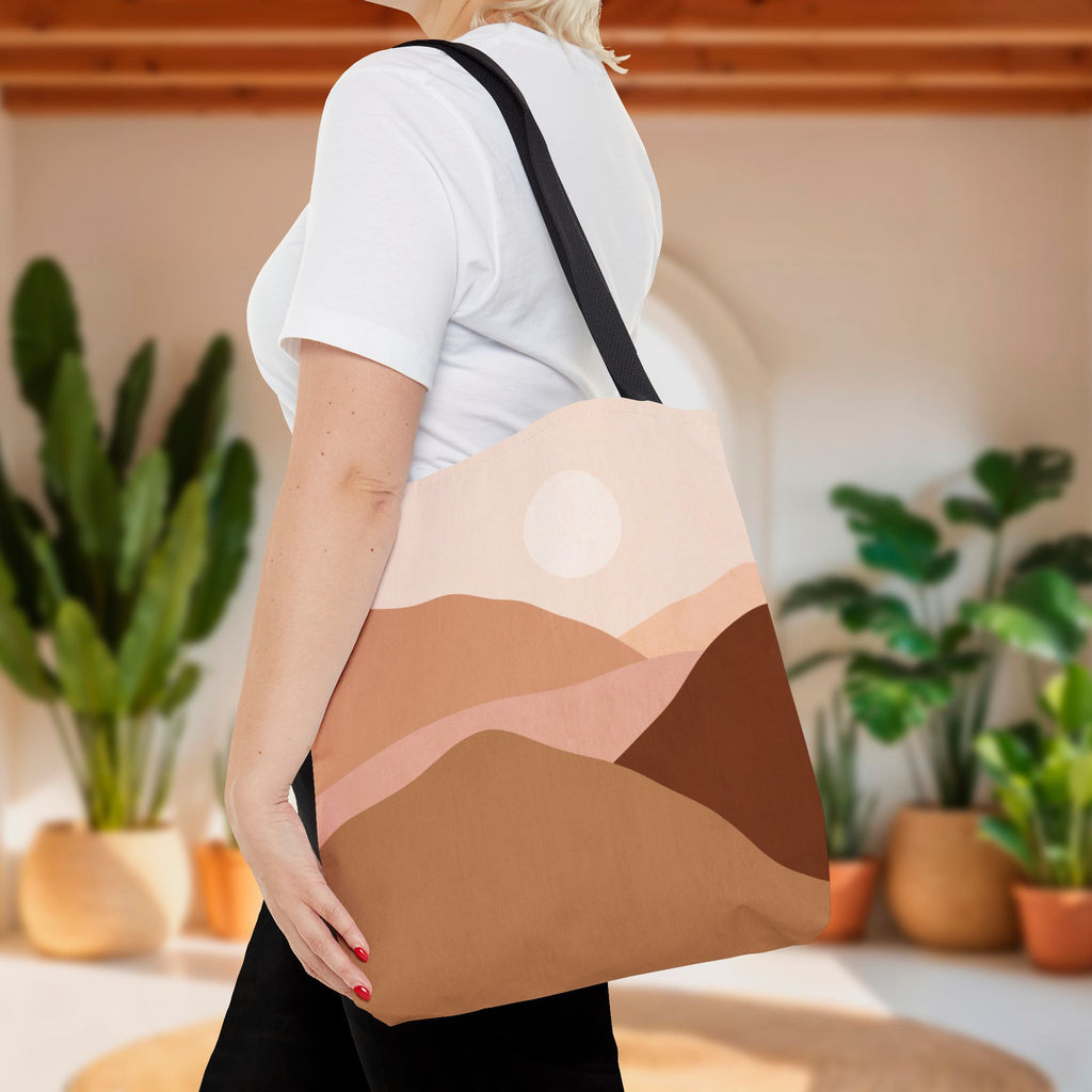 Mountain Desert Neutral Tote Bag | Scenic Mountain & Desert Print Tote
