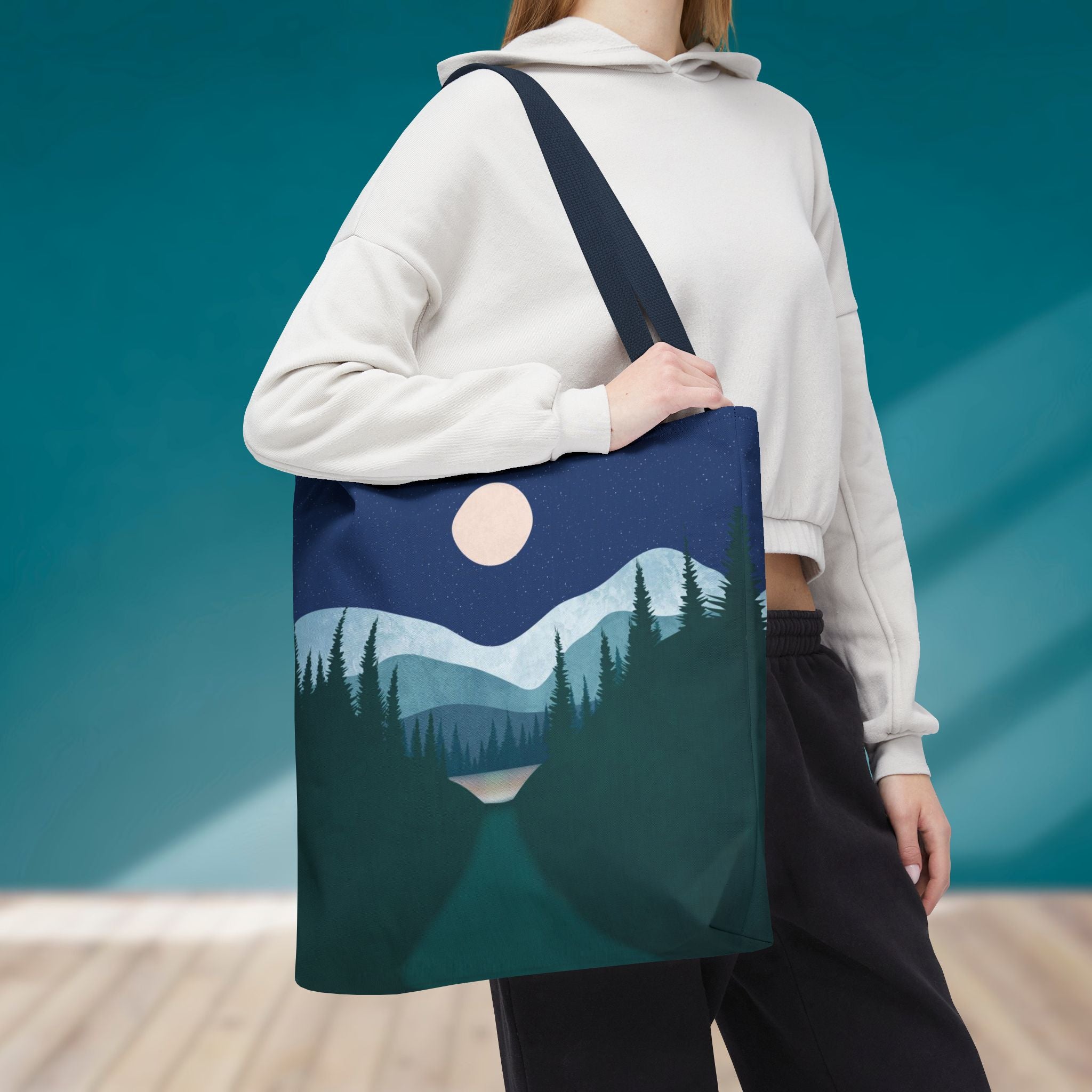 Alpine Moonlit Trail Tote Bag | Night Lake Scenic Tote