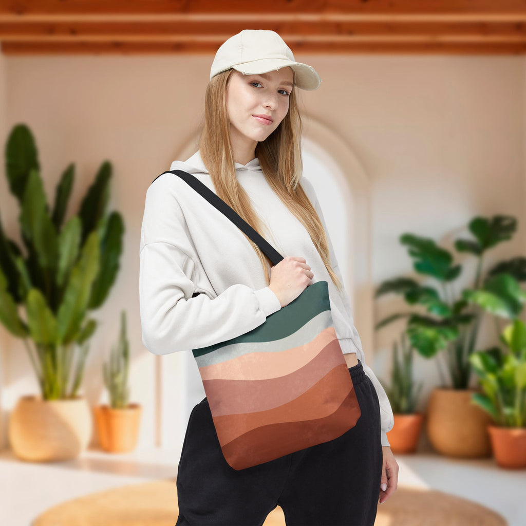 Abstract Boho Hills Terracotta Tote Bag | Rust & Teal