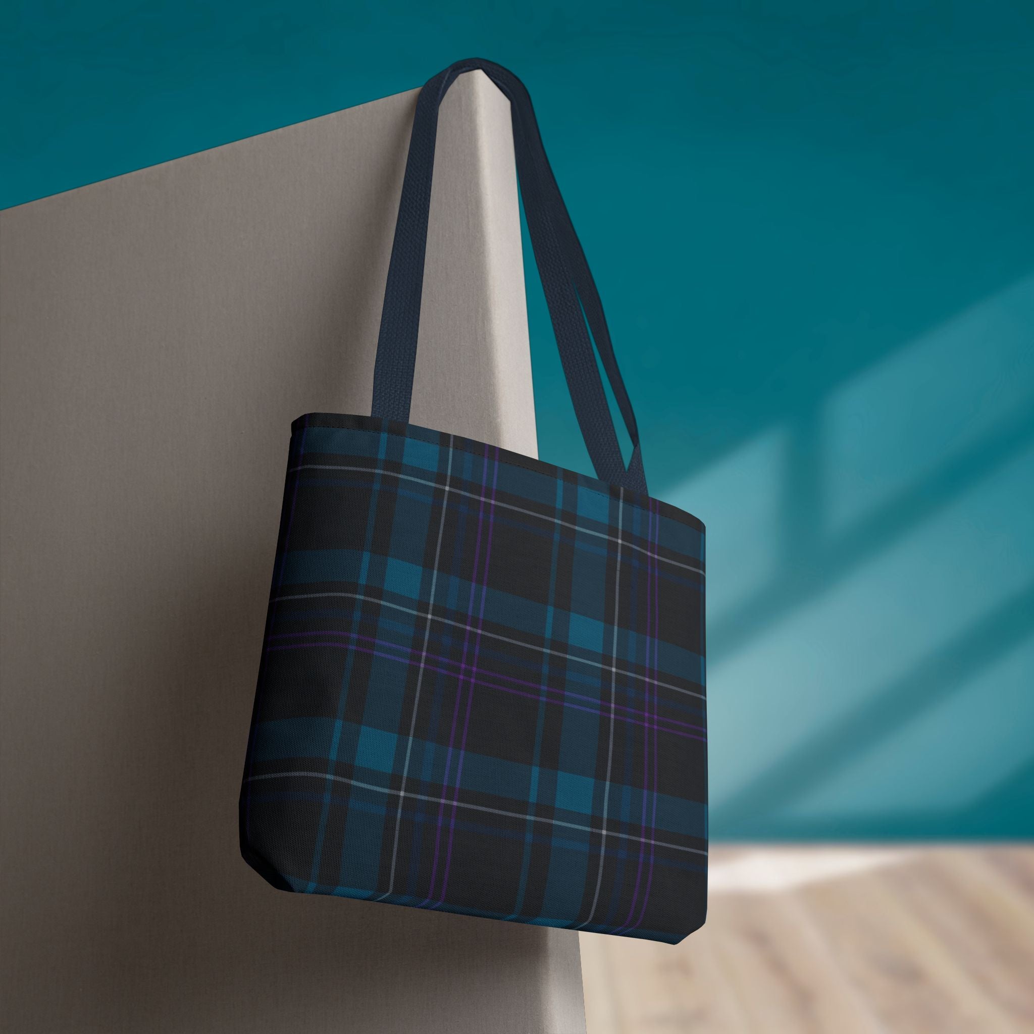 Tartan Plaid Tote Bag | Teal Navy Purple