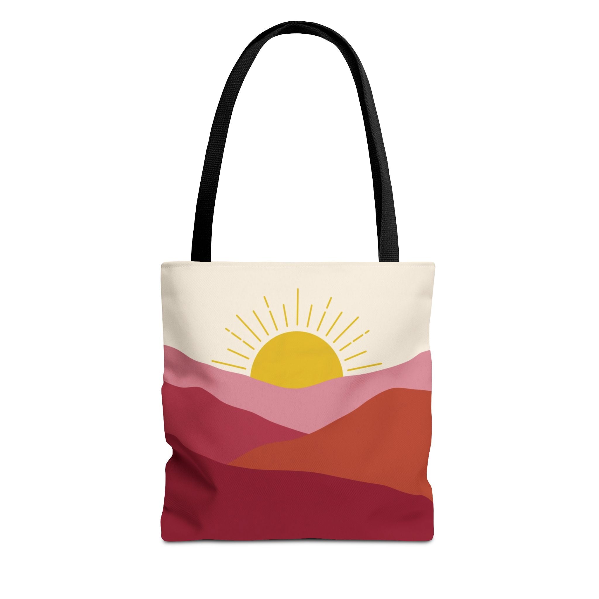 Boho Mountain Sunrise Tote Bag — Abstract Pink & Yellow