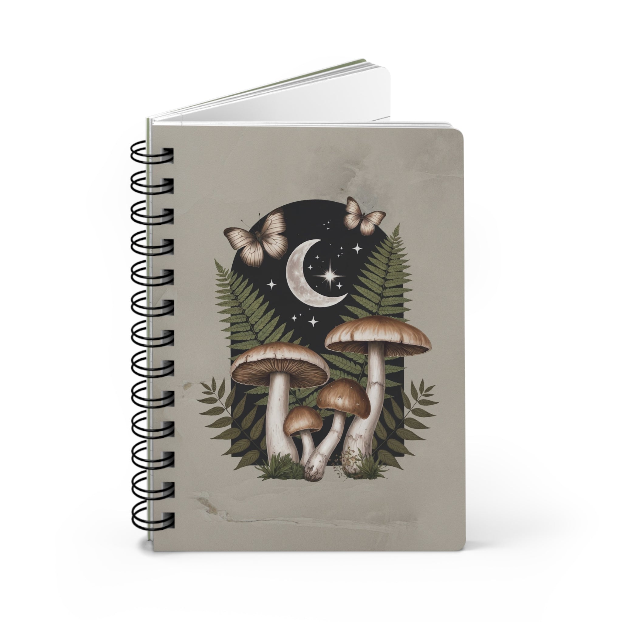 Mushroom Moon Cottagecore Spiral Notebook | Botanical Night Journal