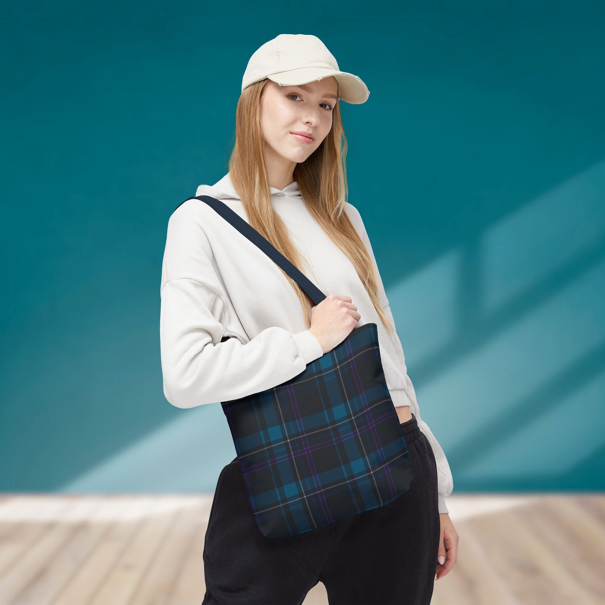Tartan Plaid Tote Bag | Teal Navy Purple