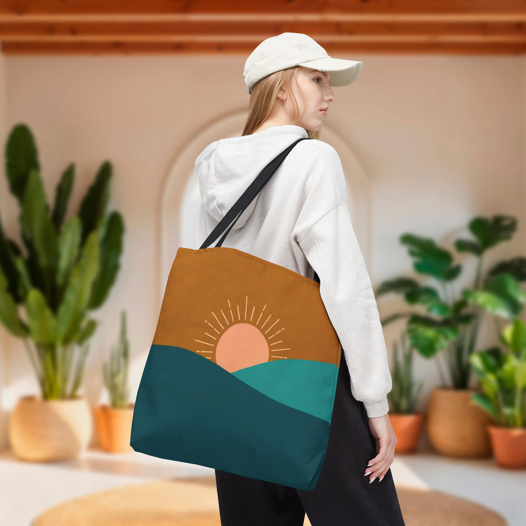 Boho Desert Tote Bag - Mustard & Teal Abstract Print