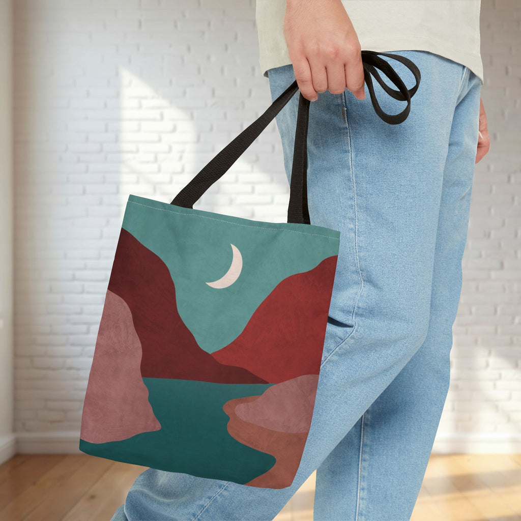 Moonlit Mountain Stream Tote Bag | Burgundy And Teal