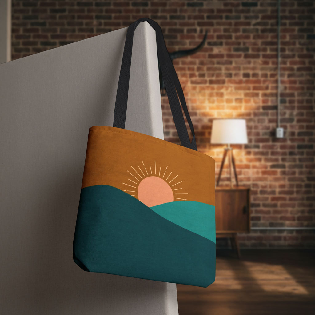 Boho Desert Tote Bag - Mustard & Teal Abstract Print