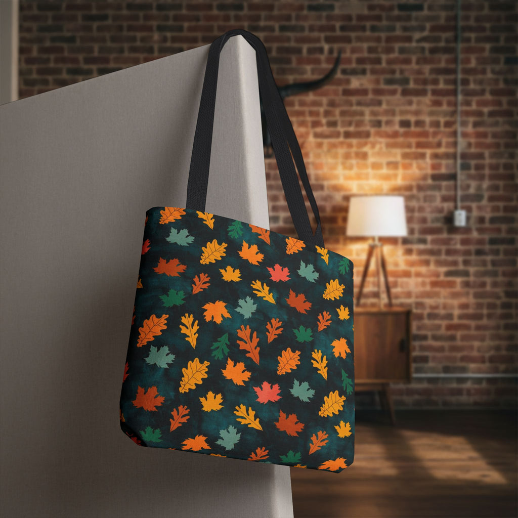 Teal Fall Leaves Tote Bag | Autumn Leaf Pattern