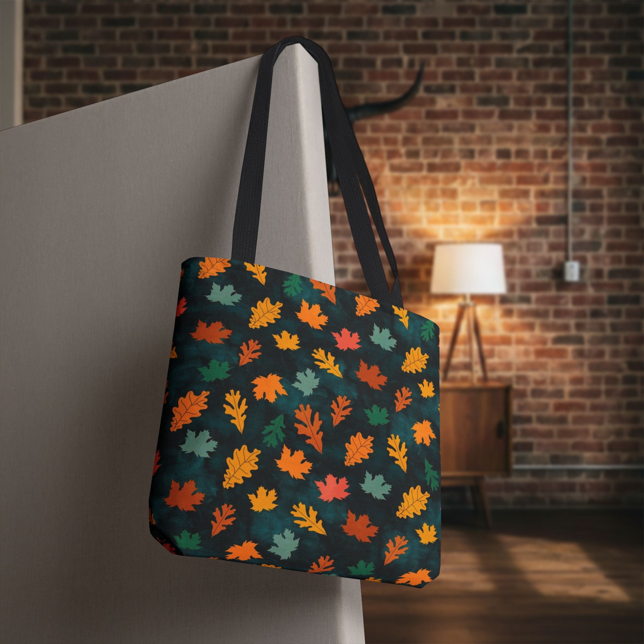 Teal Fall Leaves Tote Bag | Autumn Leaf Pattern