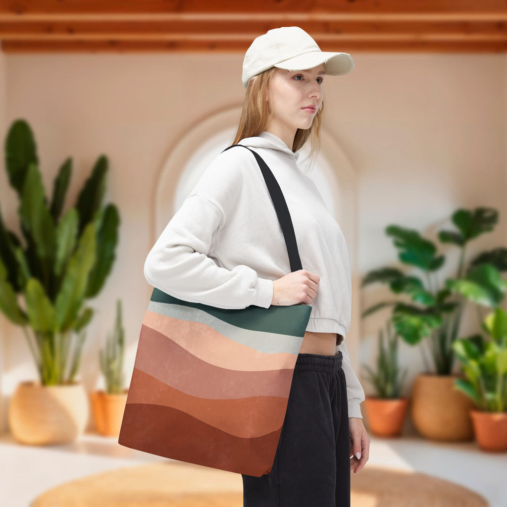 Abstract Boho Hills Terracotta Tote Bag | Rust & Teal