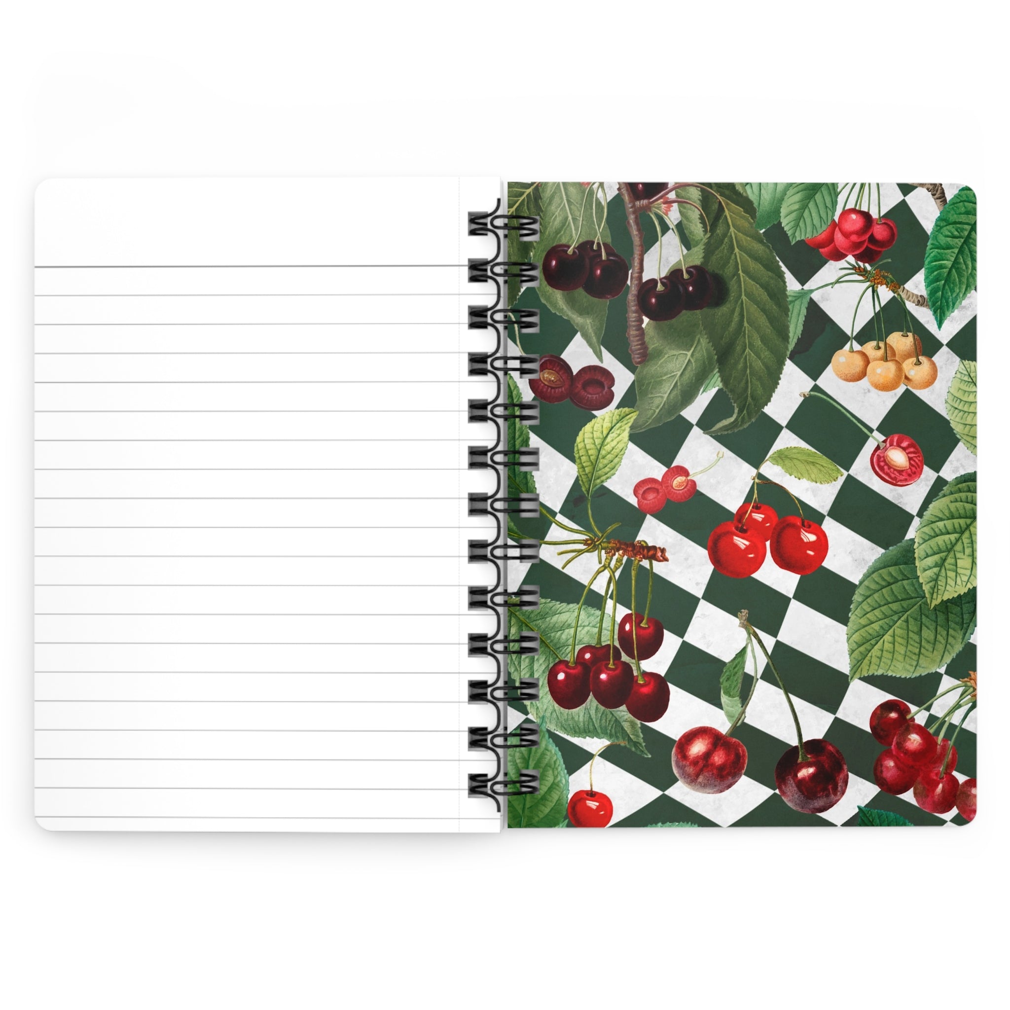 Cherry Green Checkered Spiral Laminated Journal Notebook