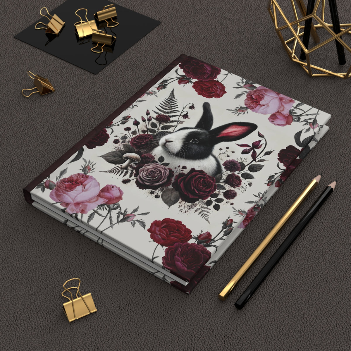 Black Dutch Rabbit Floral Hardcover Journal