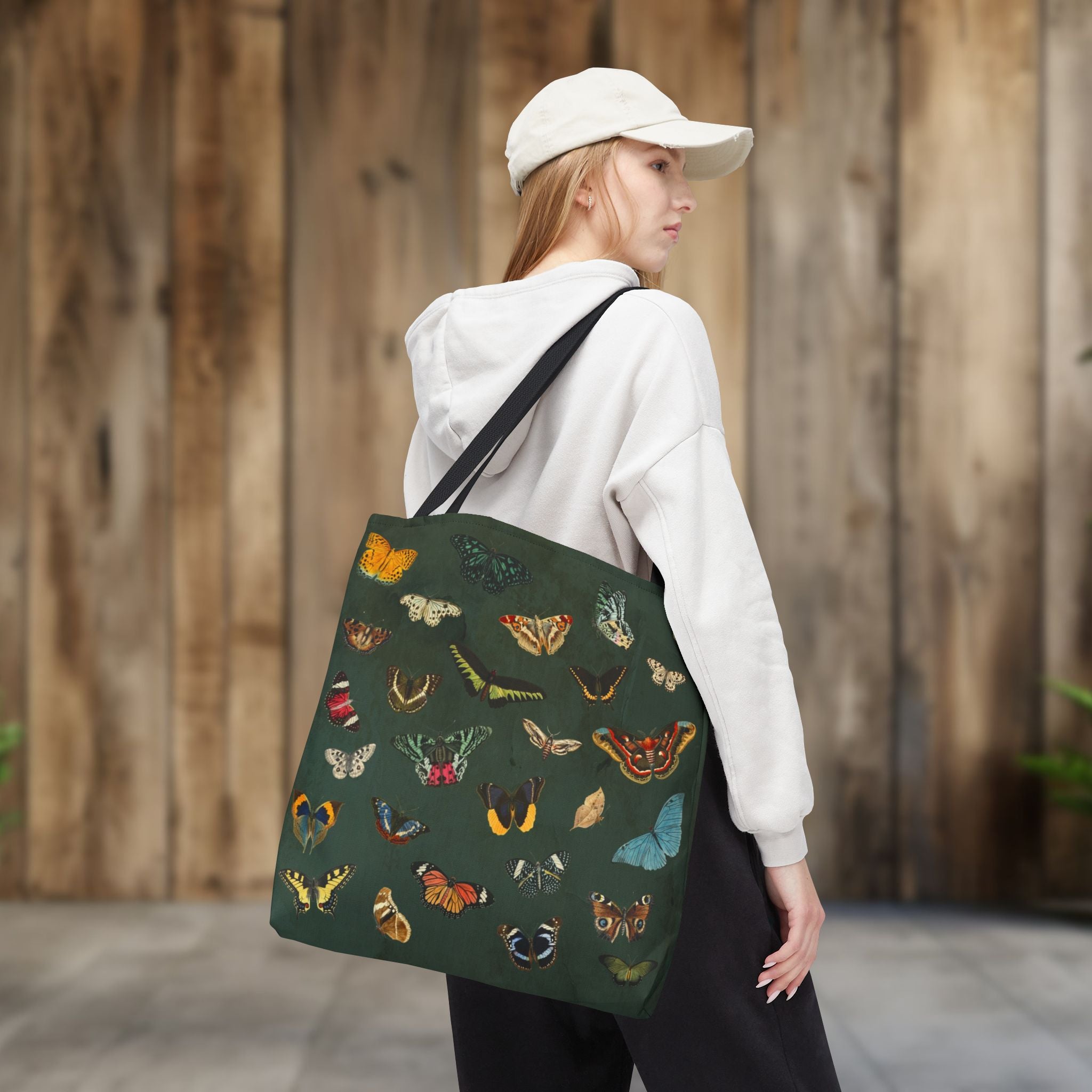 Butterfly and Moth Dark Olive Green Tote Bag