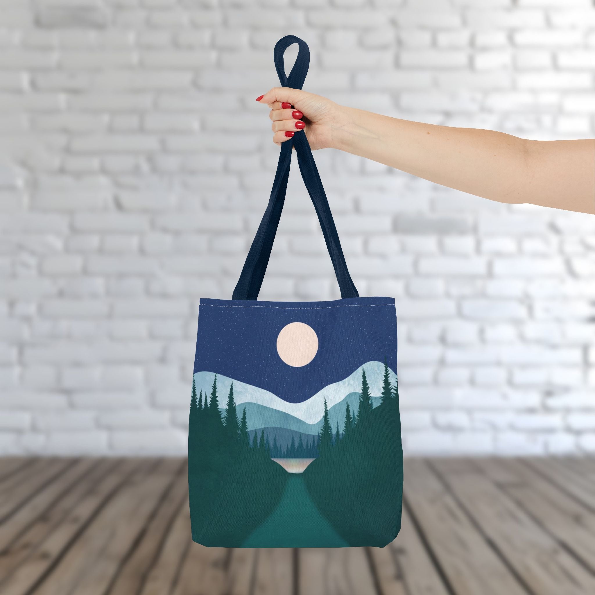 Alpine Moonlit Trail Tote Bag | Night Lake Scenic Tote