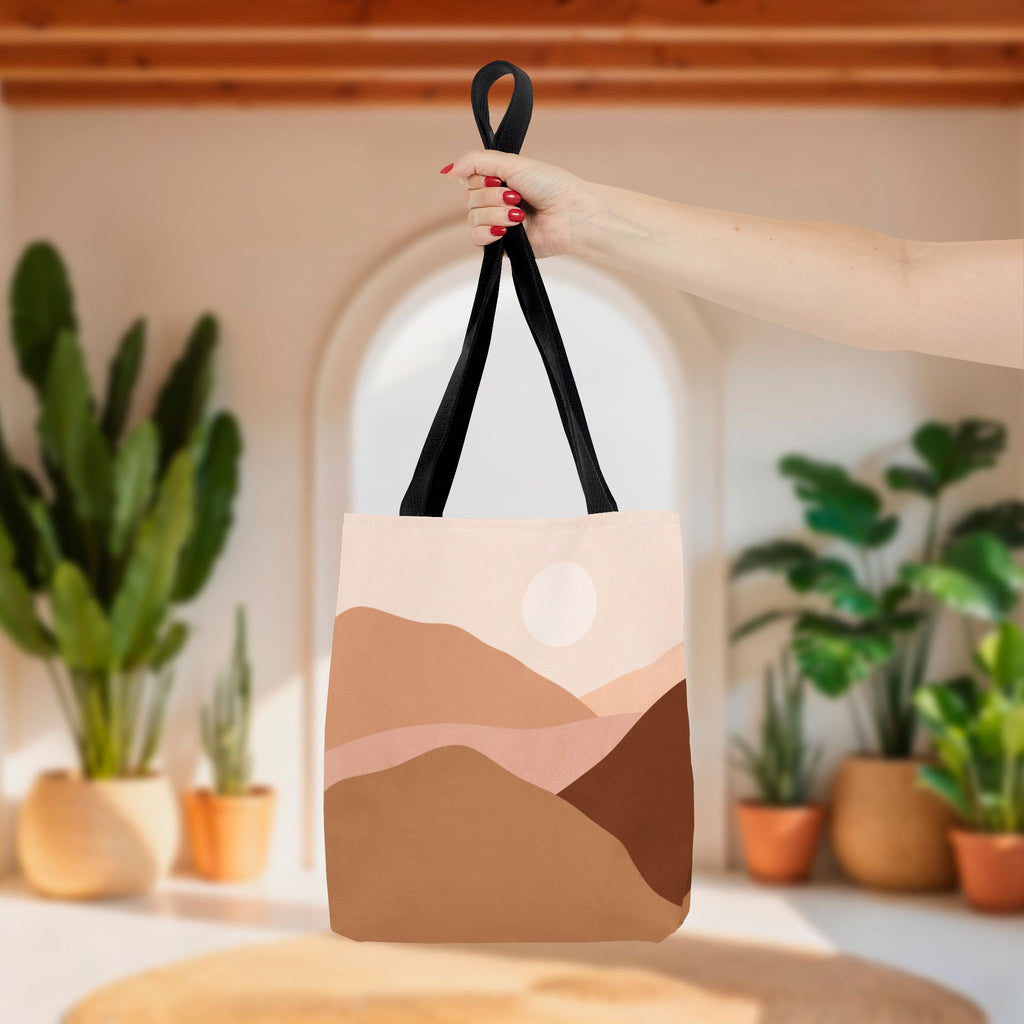 Mountain Desert Neutral Tote Bag | Scenic Mountain & Desert Print Tote