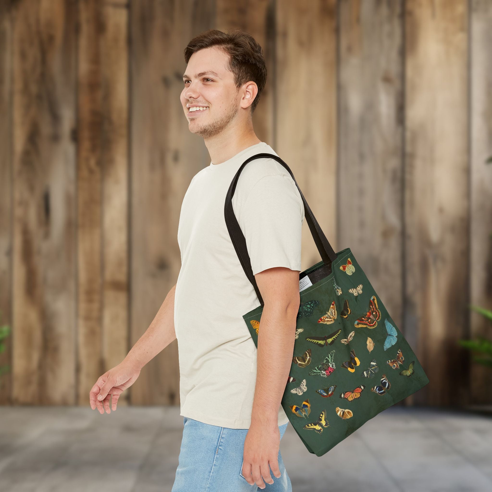 Butterfly and Moth Dark Olive Green Tote Bag