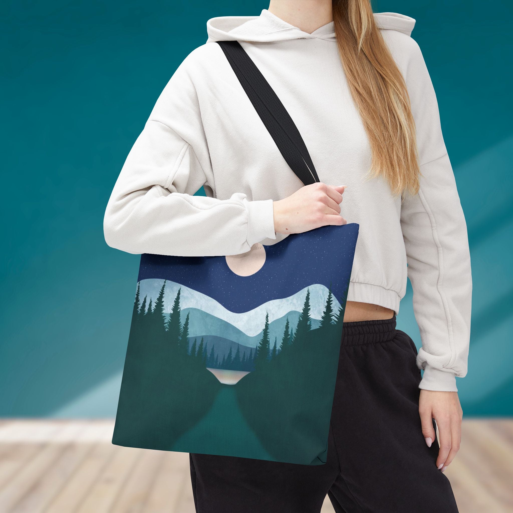 Alpine Moonlit Trail Tote Bag | Night Lake Scenic Tote