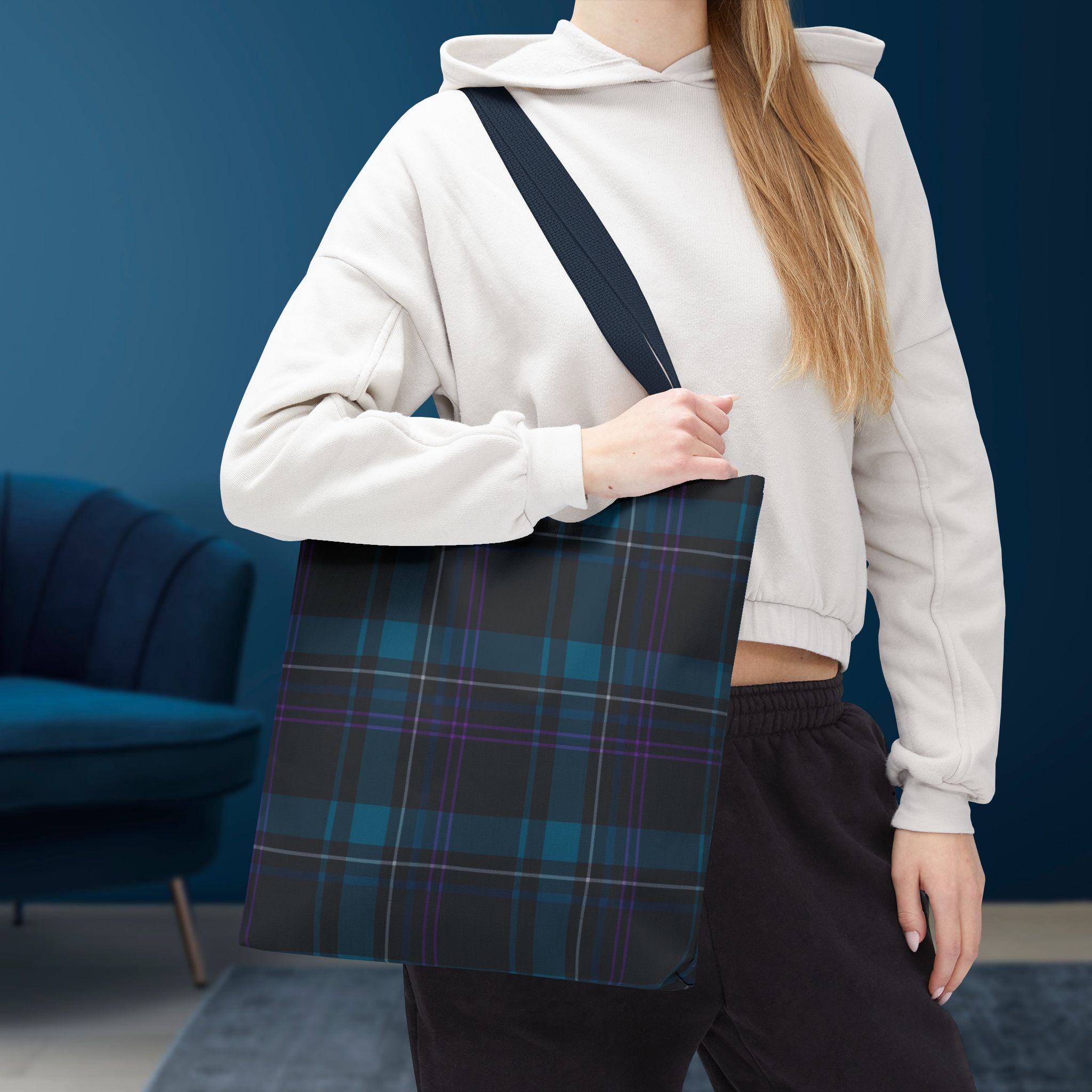 Tartan Plaid Tote Bag | Teal Navy Purple