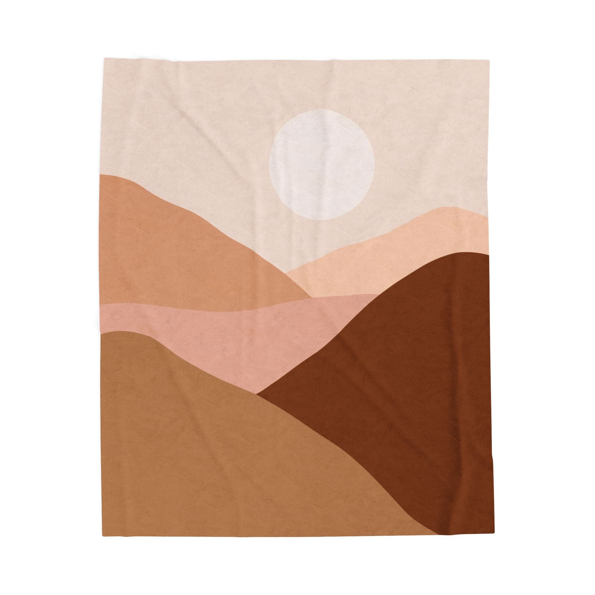 throw blanket abstract landscape design featuring a sun on a beige background