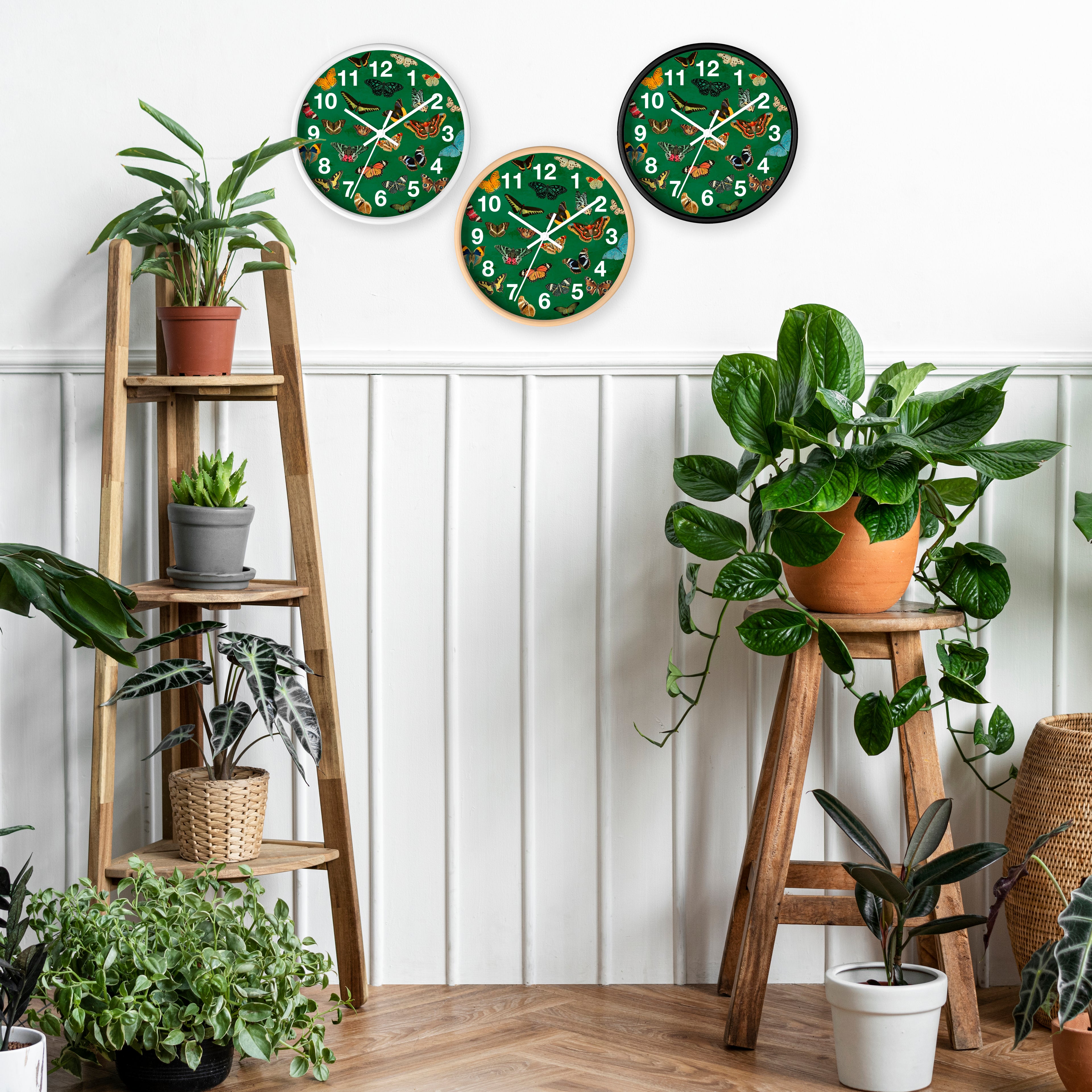 Verdant Green Butterfly & Moth Wall Clock