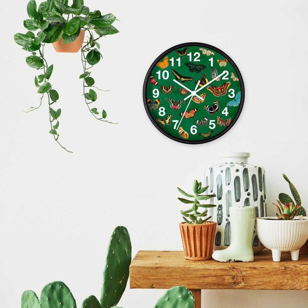 Verdant Green Butterfly & Moth Wall Clock