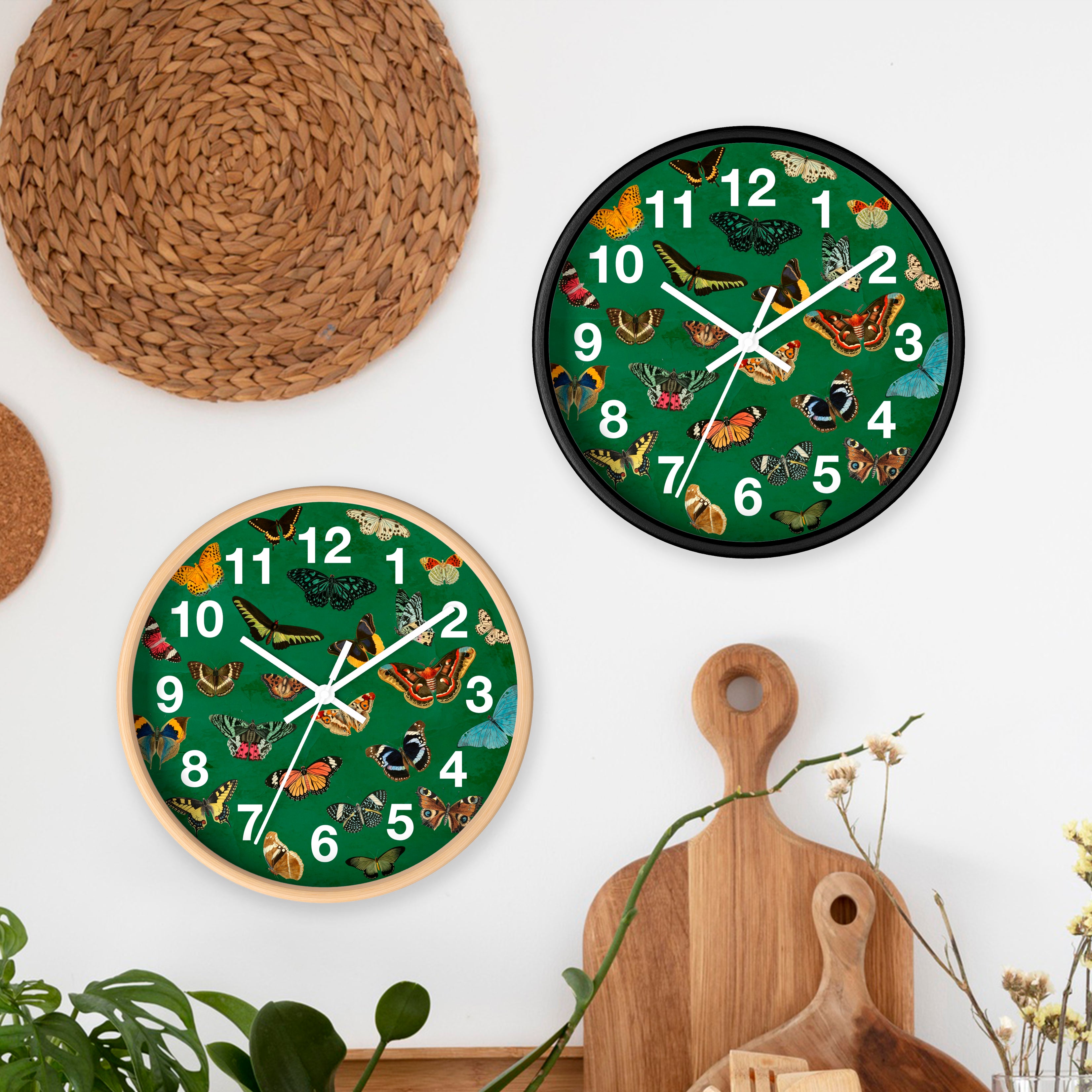 Verdant Green Butterfly & Moth Wall Clock
