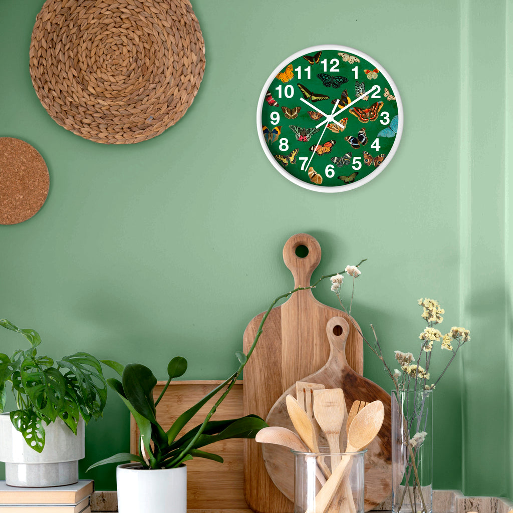 Verdant Green Butterfly & Moth Wall Clock