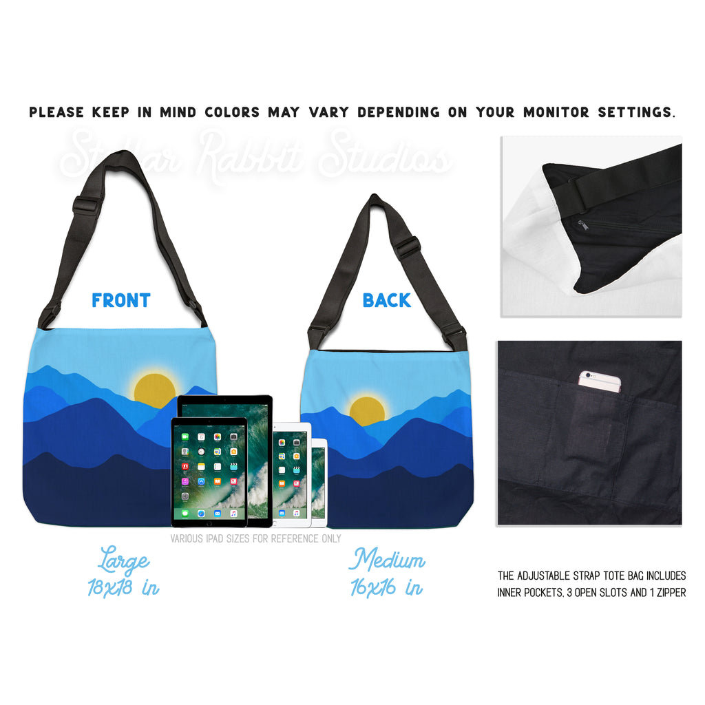 Mountain Cobalt Blue Sunrise Adjustable Tote Bag