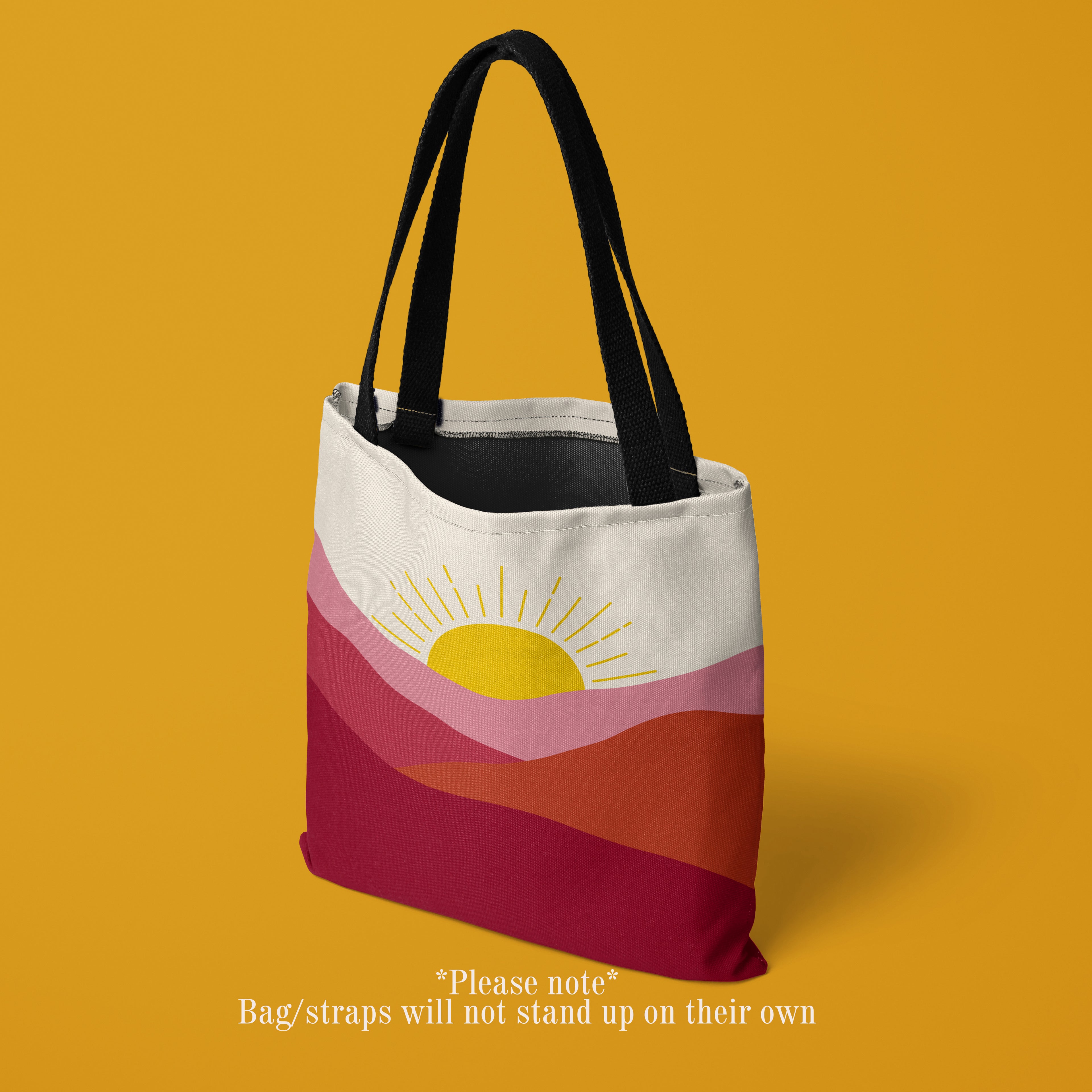 Boho Mountain Sunrise Tote Bag | Abstract Pink & Yellow